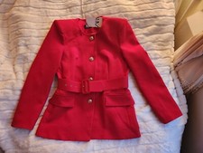 Zara collarless Belted blazer red size S Nwt