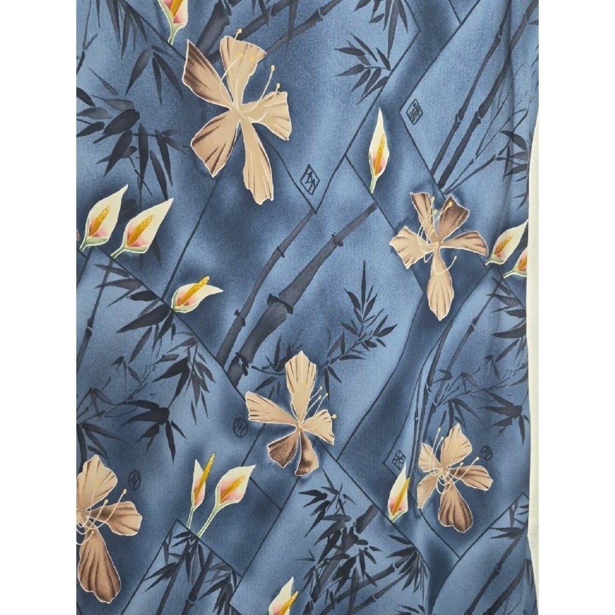 Vintage Hilo Hattie Blue Bamboo Japanese Kanji Allover Print Maxi Dress XL View 4