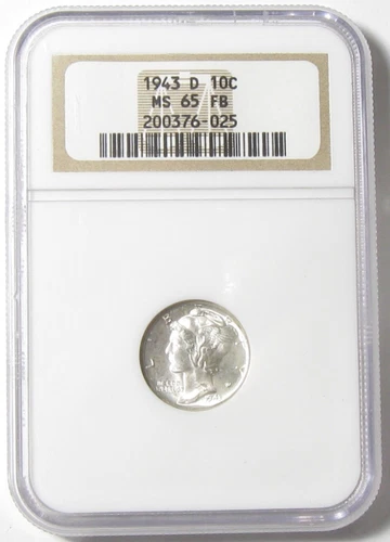 Uncirculated BU - 1943-D Mercury Dime - NGC MS 65 FB - #10068
