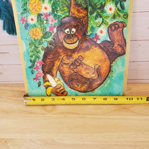 Vintage Hallmark Bild Haustiere Affe Banane MCM Kitsch Kunst Geburtstagskarte mit Quaste - Bild 9 von 9