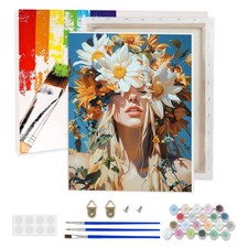 Happy Woman Paint by Numbers Kit for Adults DIY Blue Canvas 12x16 Inch Art Set