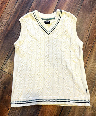 ONLY & SONS Herren Strick-Pullunder Beige Zopfmuster V-Ausschnitt Gr. M