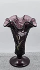 Fenton Daffodil Vase Amethyst Purple Art Glass Hand Painted Signed D. Cutshaw