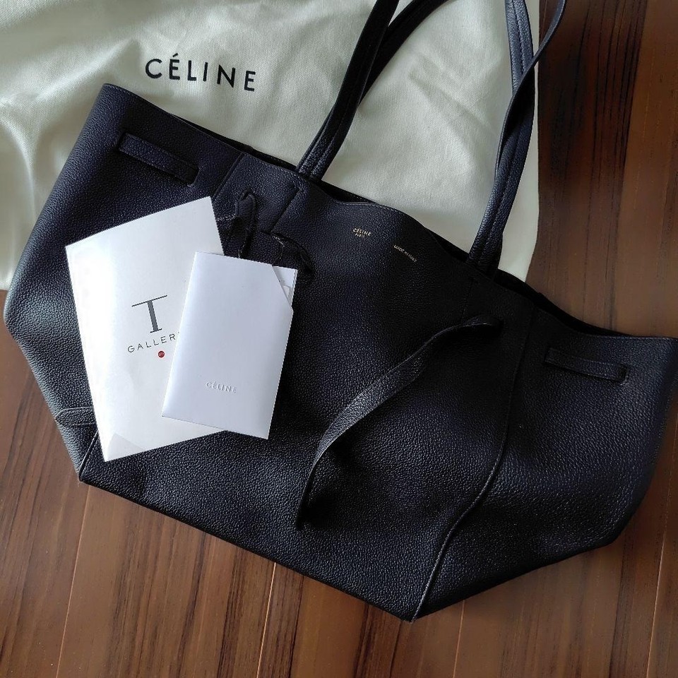 CELINE Cabas Phantom Small Leather Tote Bag Black Pre-owned W/Dust bag