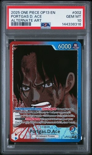 One Piece - OP13-002 Alternate Art Leader - Portgas.D.Ace - PSA 10
