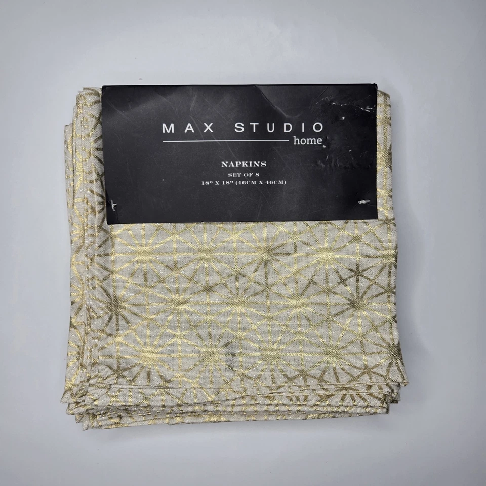 8 Max Studio Home Cloth Napkins Gold Silver Metallic Cotton Holiday 18” x 18” - Image 2 of 4