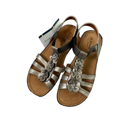 Flexus Spring Step Adede Slingback Sandals Women 40 US 9 Pewter Floral Accent