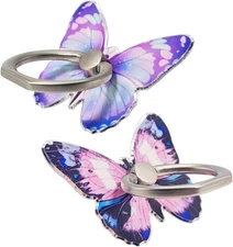 2 Pcs Butterfly Cell Phone Ring Stand Holder, Cute Purple & Blue 