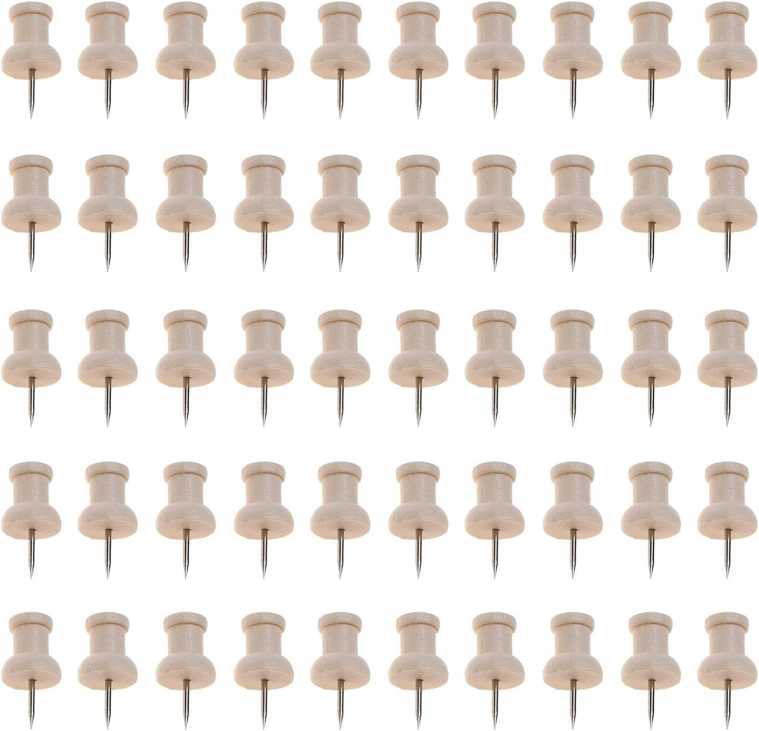 50 Pack Wooden Push Pins – 23Mm| Natural Wood| Solid Wood Head – Rustproof| Dura