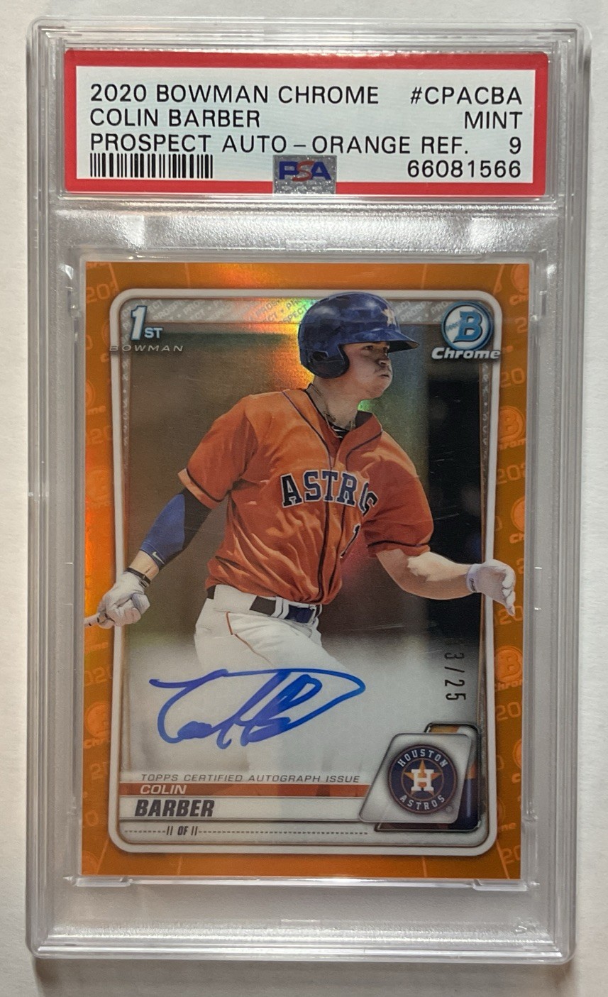 2020 1st Bowman Chrome Prospect Orange Auto Refractor #CPA-CBA Colin Barber 3/25