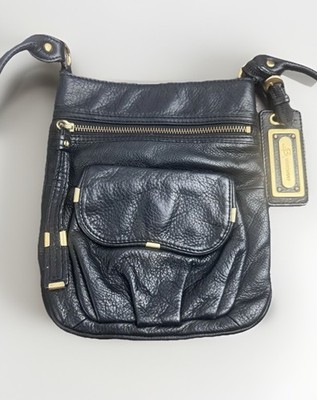 VINTAGE Women B Makowsky Black Leather Crossbody Purse Magnet Flap Gusset Pocket