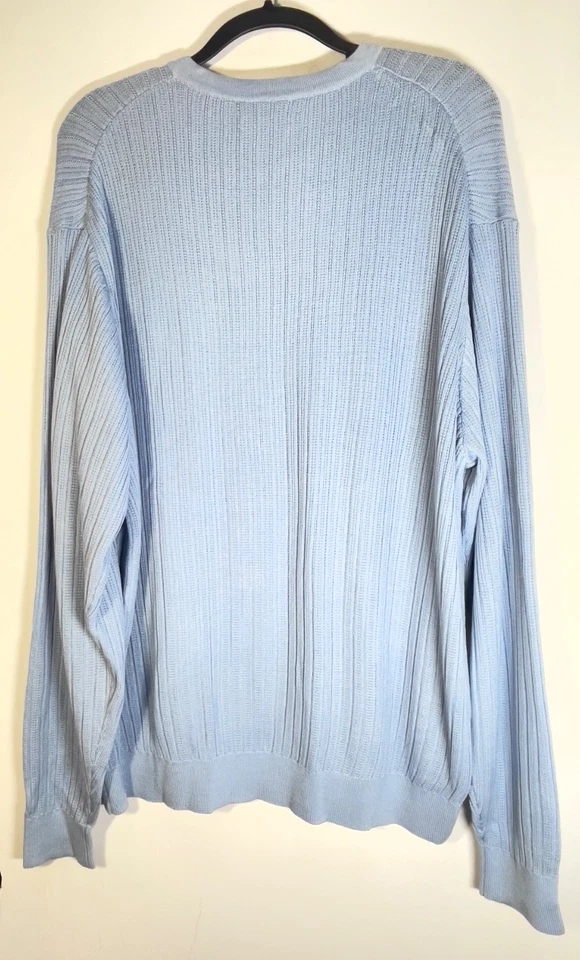 Talbots MENS NWTs XL Light Blue 75% Silk 25% Cotton Sweater V Neck Rib Knit NOS - Image 4 of 4