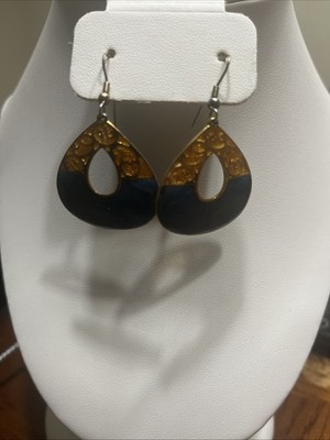 Vintage Edgar Berebi Blue Swirl Enamel Azteca Dangle Earrings