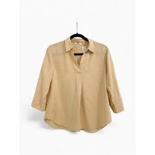 Uniqlo Rayon Skipper 1/4 Collar 3/4 Sleeve pullon Blouse yellow Sz S NEW 