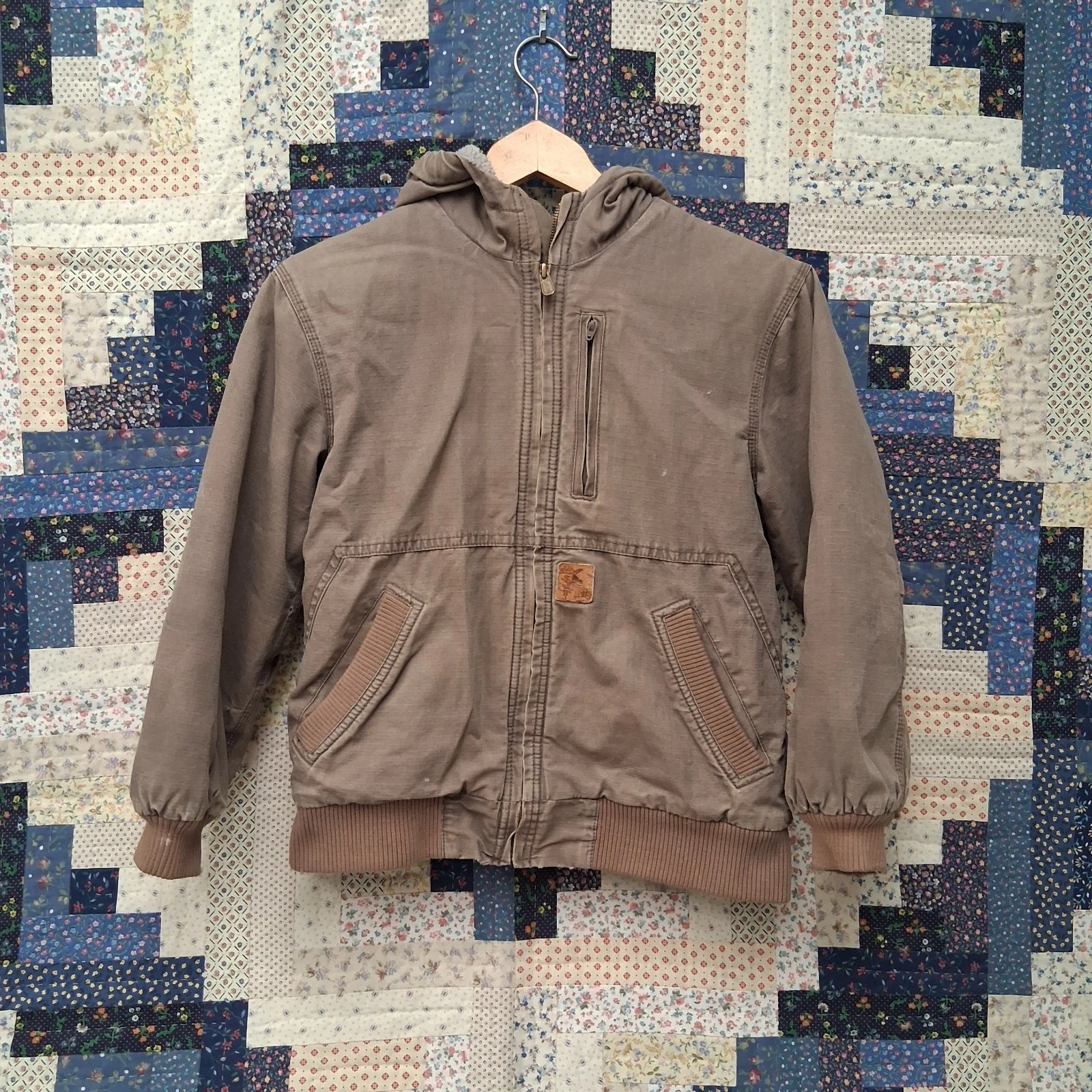 Carhartt Jacket Boys M 10 12 Duck Canvas Hooded Sherpa Lined Youth Coat