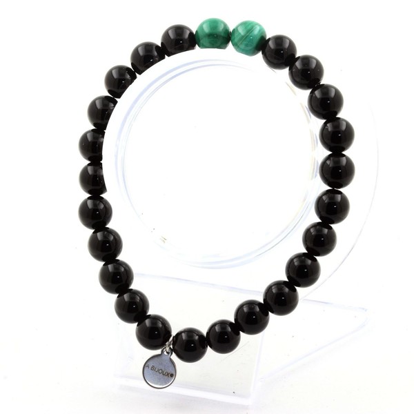 Armband Perlen Malachit Aus Kongo + Schwarzer Achat 8 Mm. Made In Frankreich-image