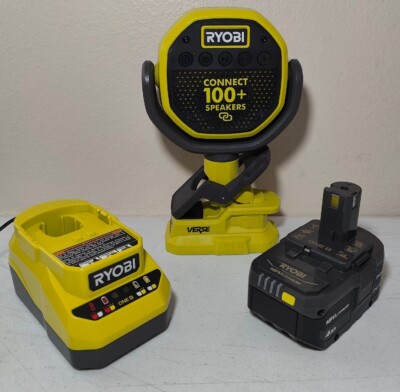 RYOBI PCL615 18V ONE+ VERSE Clamp Speaker W 4AH Battery and Charger NEW!