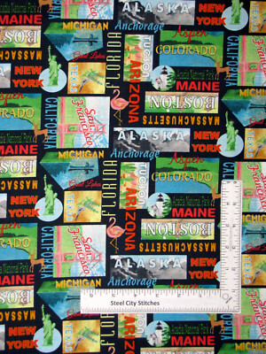 State Landmarks New York Maine Fabric Cotton Stateside by Blank ...