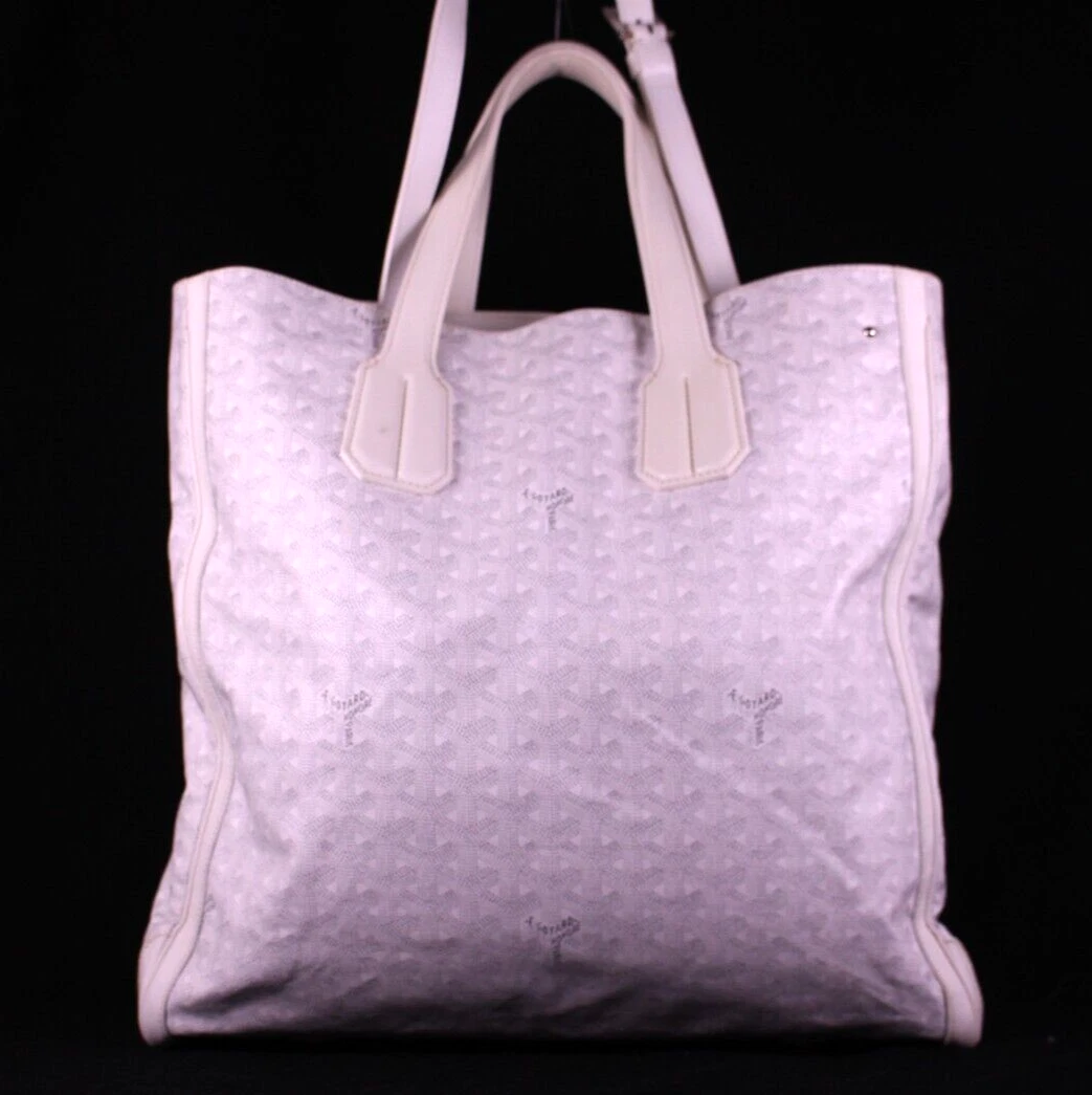 GOYARD White Goyardine Canvas & Leather VOLTAIRE MM Large Tote Bag