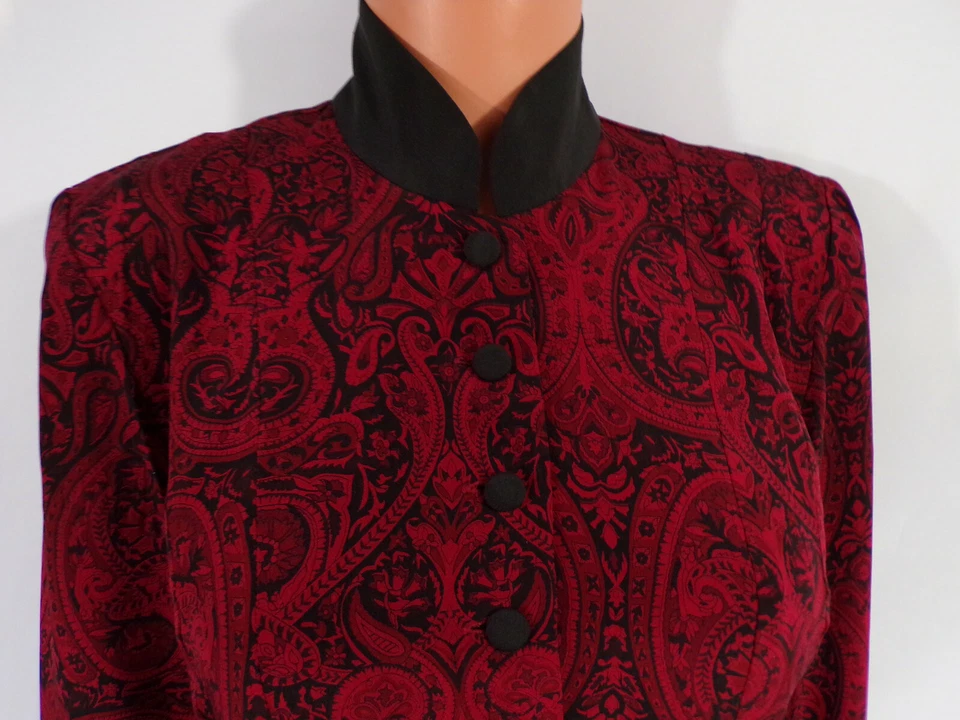 Vestido Vintage Orvis 100% Seda Mujer 8 Borgoña Negro Paisley Diseño Elegancia K24 Foto 3 de 4