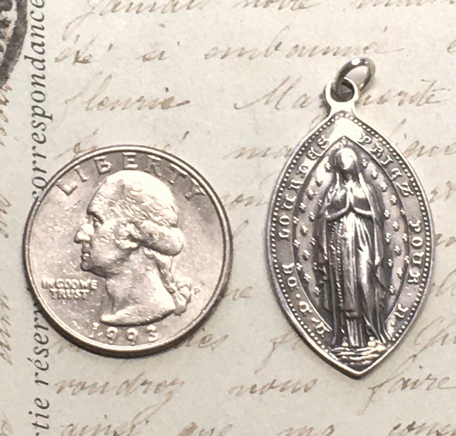 Our Lady of Lourdes Virgin Mary Medal - Sterling Silver Antique Replica ...
