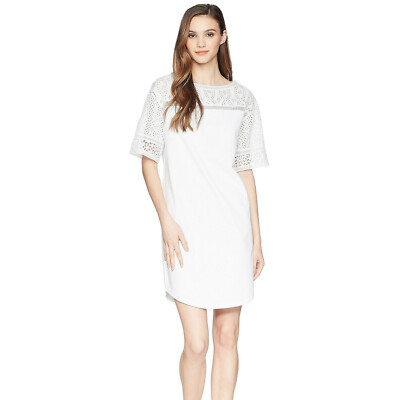 RALPH LAUREN White Cotton Jersey Floral Eyelet Accent T-shirt Shift Dress L  | eBay