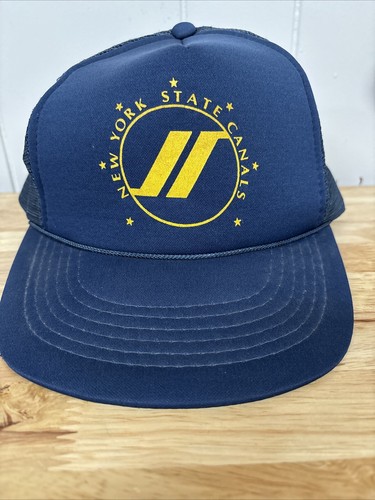 Vintage Snapback Hat NY State Canals Mesh Trucker Baseball Blue