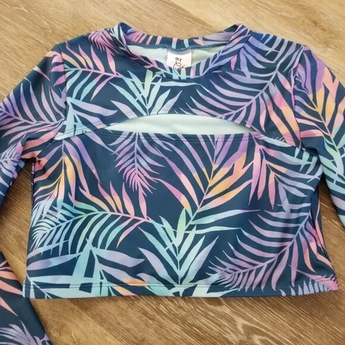NWT Art Class Girls Multi Leaf Print Long Sleeve Rash Guard Swim Top Size XL - Picture 2 of 8