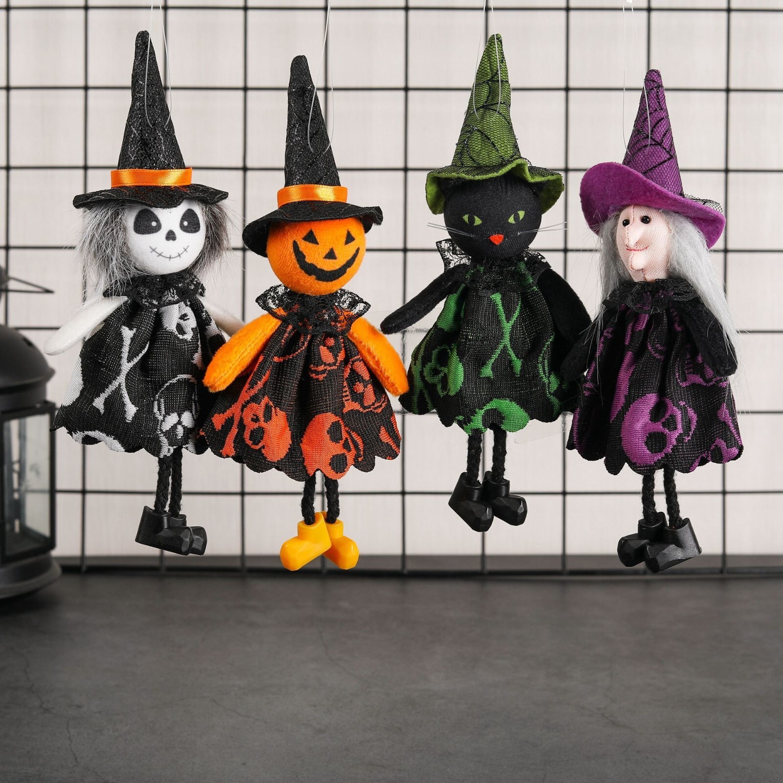 Pendentif Fantôme Halloween - Lot de 4 suspensions citrouille et sorcière pour déco extérieure