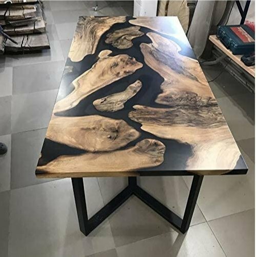 Black Wooden Epoxy Table, Custom Wood Epoxy Dining Table Furniture Made To Order-image