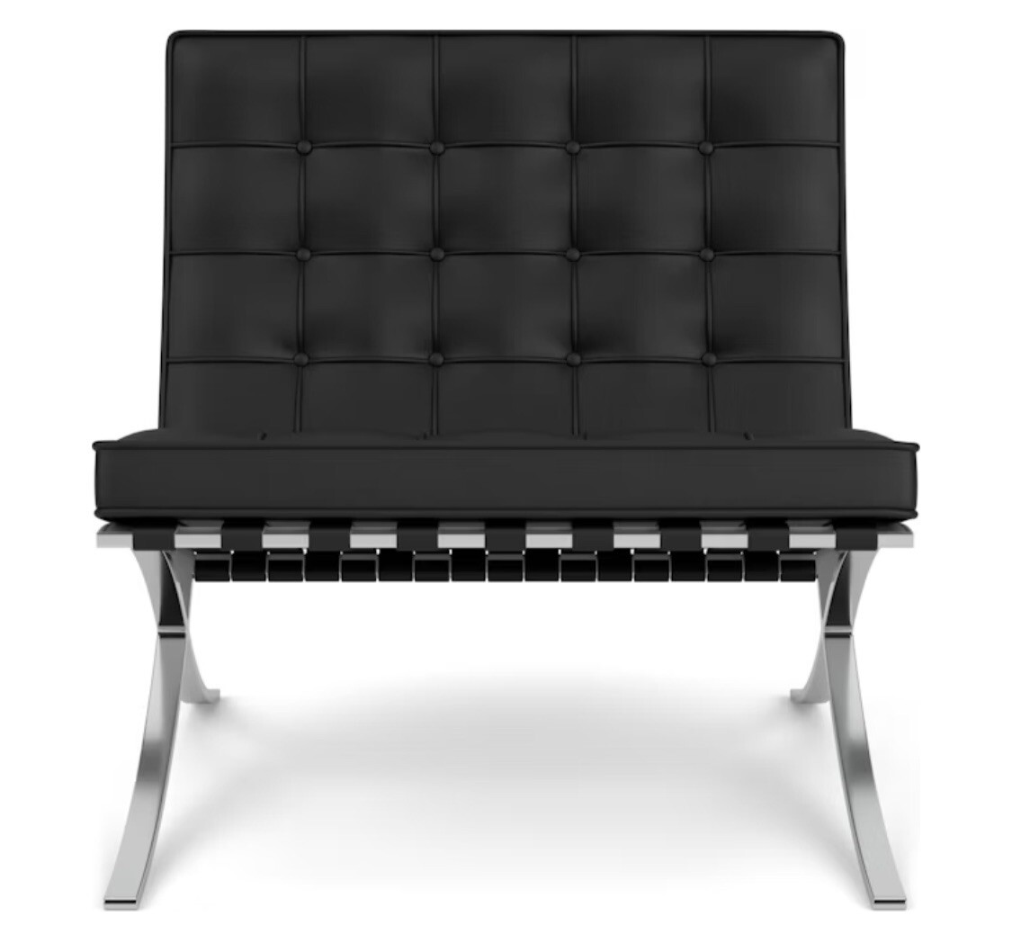 NEW KNOLL STUDIO BARCELONA CHAIR MIES VAN DER ROHE BLACK LEATHER CHROME ART DECO