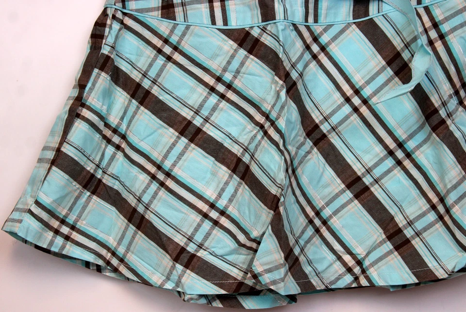 NUEVO Y2K Limited Too Teal Marrón Falda a Cuadros Talla 14 Cinturón Cinta Hilo Metálico Reg Foto 3 de 4