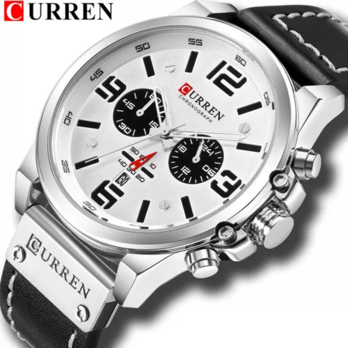 Neu Curren Herren Quarzuhr Leder Armbanduhr Chronograph Wasserdicht Analog Luxus - Bild 16 von 30