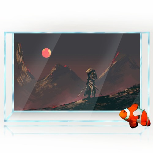 Aquarium Background Sticker, Japanese Samurai Fish Tank Decorations Poster - Picture 3 of 4