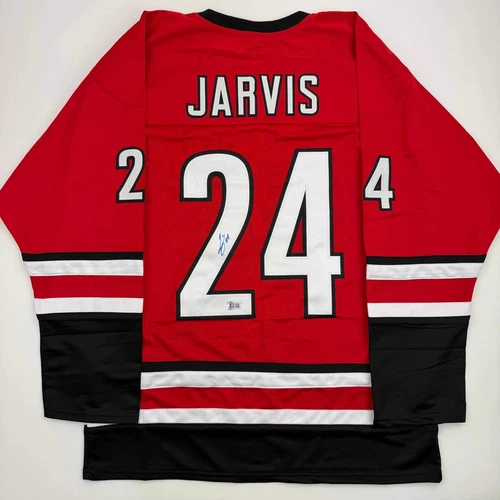 Autographed/Signed Seth Jarvis Carolina Red Hockey Jersey Beckett BAS COA