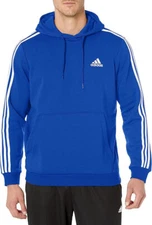 adidas Men's Essentials Fleece 3-Stripes Hoodie Pullover Crew Blue Size M NWT