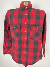 Vintage Buffalo Plaid Flannel Shirt Men M Slim Grunge Distressed Heavyweight Red