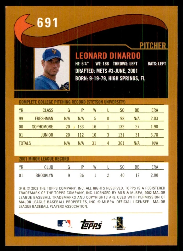 2002 Topps Lenny DiNardo Baseball Cards #691 - Image 2 of 2