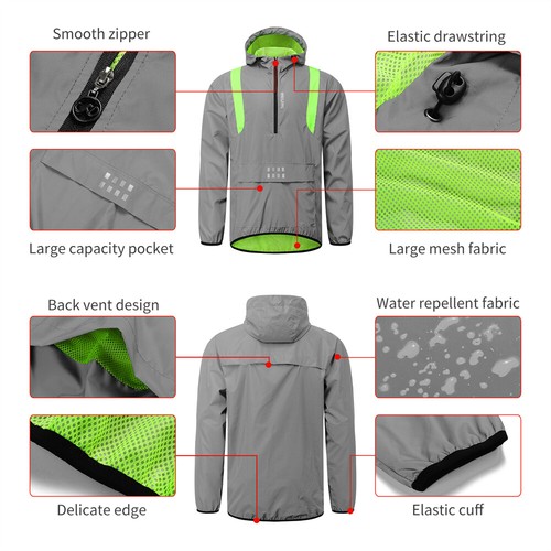 WOSAWE Full Reflective Cycling Jacket Hi Viz Windproof MTB Mountain Bike Sports - Picture 16 of 25