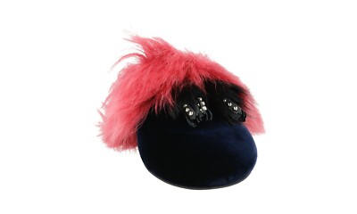 PRADA VELVET Tassel FUR Slipper Mules - 1S757H - Blue Pink - NEW
