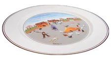 Naif Country Yard Dinner Plate Villeroy Boch Chickens Rooster Hay Farm Pigs Farm