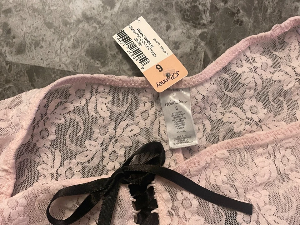 BRAGAS HIPSTER RARAS NUEVAS CON ETIQUETAS DELICADAS TALLA 6 ROSA NEGRO FLORAL CON CORDONES CINTA LAZO Foto 3 de 4