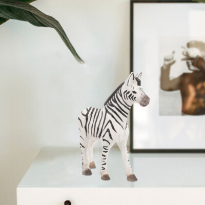 Wood Carving Animal Zebra Figurine Small Statue Table Wood Decor
