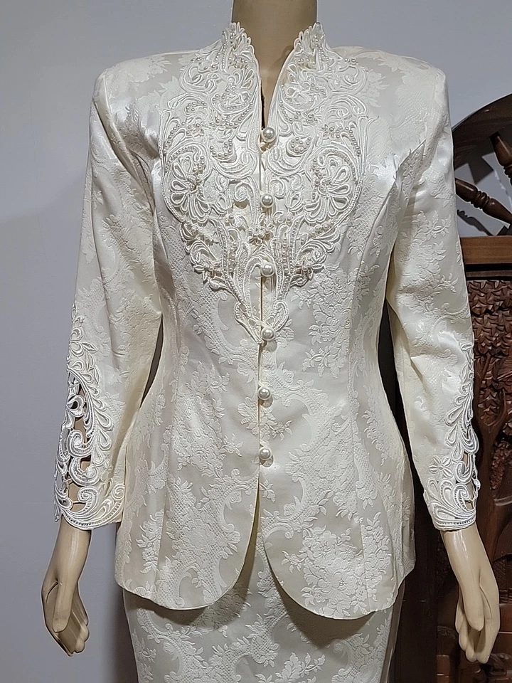 VTg. Traje de novia Jessica McClintock 10 Cottagecore boda marfil jacquard # 6 Foto 2 de 4