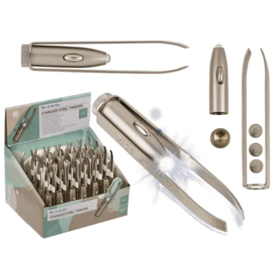 OOTB Chrome Stainless Steel Tweezers LED Light Eyebrow Eyelash Hair Removal Makeup