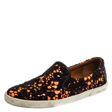 Jimmy Choo BlackNeon Orange Lace and Patent Leather Demi SlipOn Sneakers Size