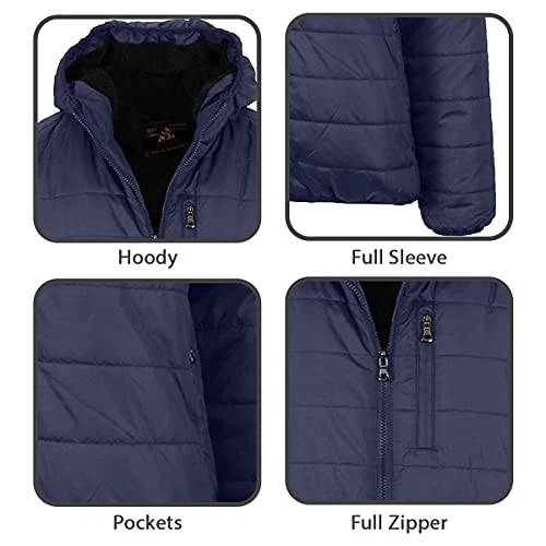 SPIRE BY GALAXY MENS SHERPA-LINED HOODED PUFFER JACKET LARGE - NAVY