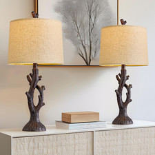 Set of 2 Vintage 25" Farmhouse Table Lamps for Living Room  Bedroom