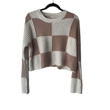 moon madison Checkered Checkerboard Sweater Square Nuetral Small Casual Cozy