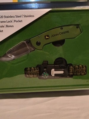 John Deere 2025 Collectable Tin Gift Set Knife Compass Bracelet Tec X Hiker Hunt